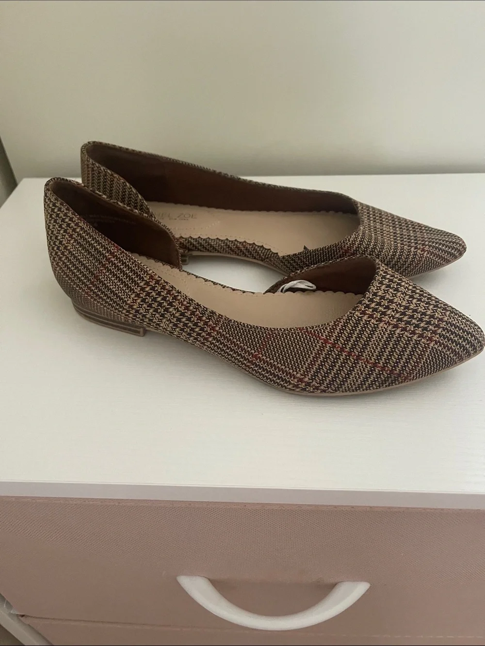 Rachel Zoe Brown Plaid Pointed-Toe Flats